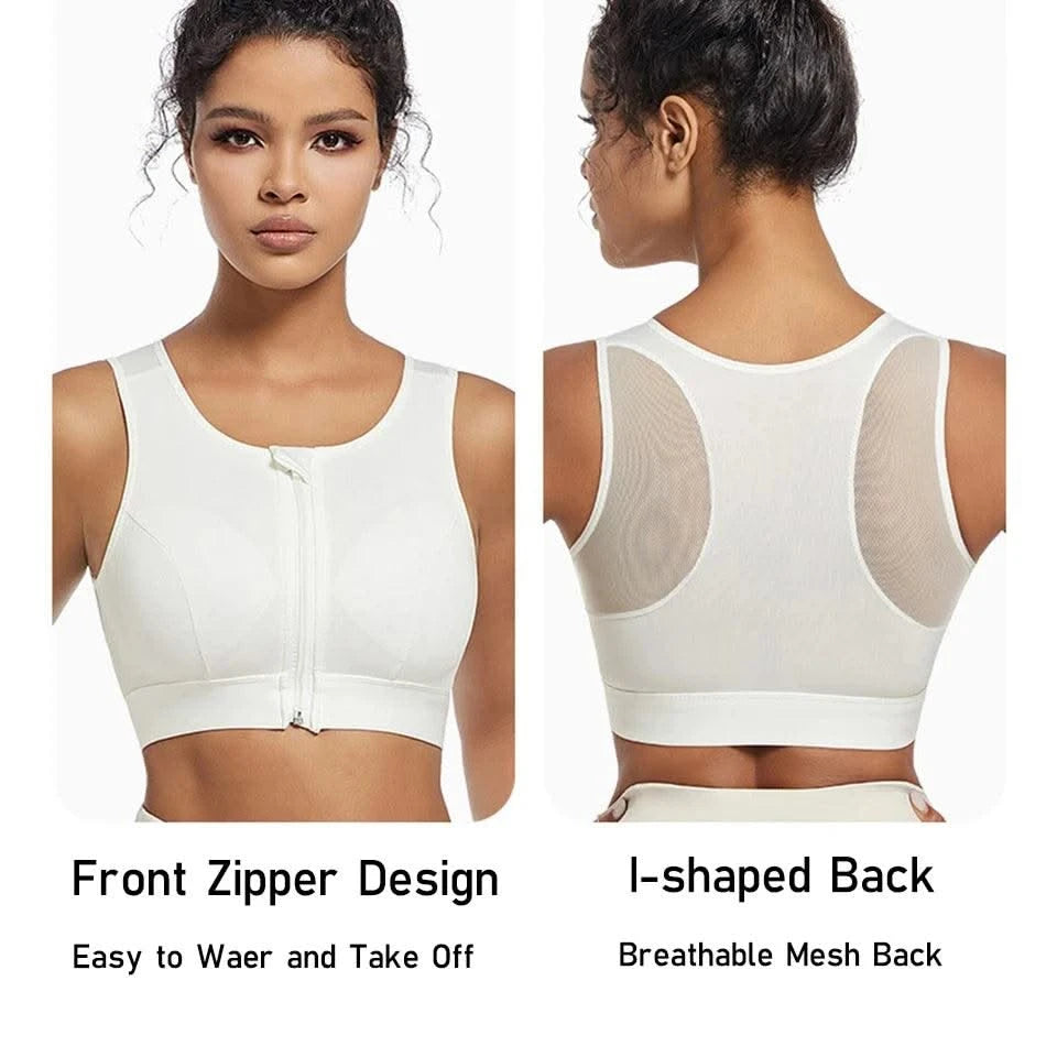 Plus Size Sports Bra for Women High-Strength Shock-Absorbing Gathering Top Running Zipper No Steel Bracket Underwear Yoga Vest
