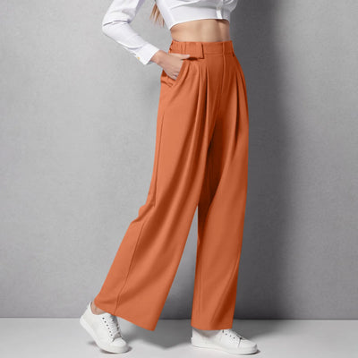 Wide Leg Pants Elastic High Waist Casual And Versatile Suit Pants For Female Simple Fashion Nine Length Trousers With Pockets