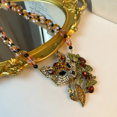 Luxury Crystal Cat Necklace Earrings Beaded Exaggerated Rhinestones Pendant Necklace Accessories Neck Jewelry