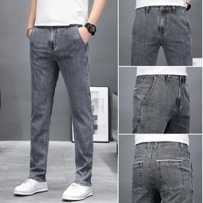 Summer Stretch Skinny Jeans Men Fashion Casual Slim Fit Denim Designer Elastic Pants Grey Brand Trousers Male Large size 38 40