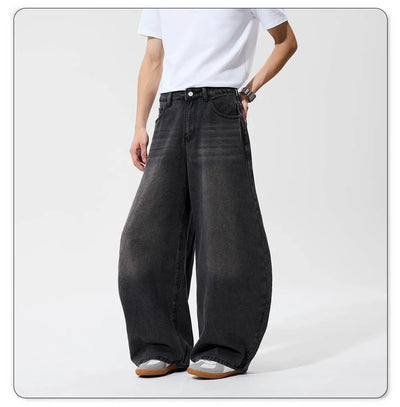 2025 Autumn Men's Retro Grey Black Loose Wide Leg Jeans American Street Baggy Goth Pants Man Designer Jeans Y2K Denim Pants