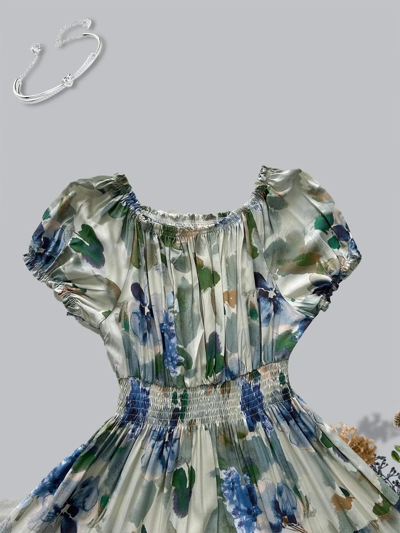 Women's Floral Summer Fashion Women's Print One-line Shoulder Dress Summer Beach Vacation Dress Causul Dress for Women