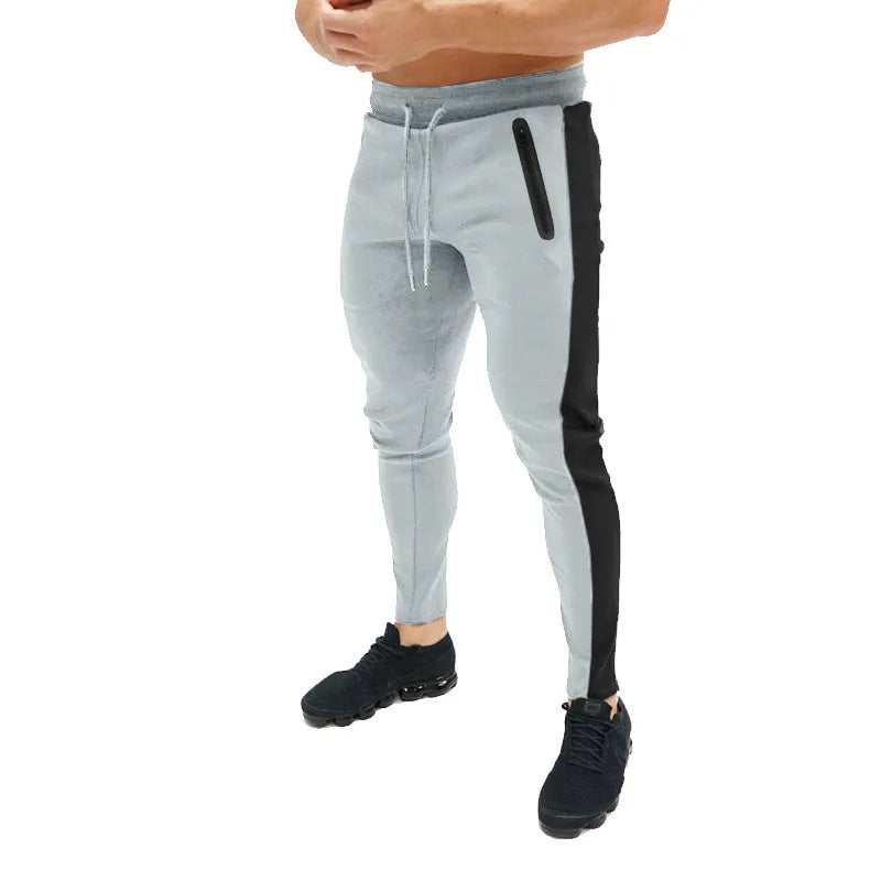 2025 New Men Sweatshirts Jogging Pants Men Casual Pants Men Stylish Color Block Zip Pockets Drawstring Sports Skinny Pants Trous
