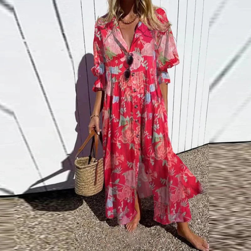 Women Dresses Summer 2025 Sexy O Neck Dot Print Boho Beach Dress Cascading Ruffle Half Sleeve Maxi Dress Wrap Sundress Robe