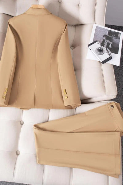 Women's Winter Retro Casual Short Blazer Coat Wide Leg Pants Set Commuting Solid Color Waist Closing Suit Pants Two-piece Set