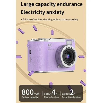 High-Definition HD Digital Camera 4K 48MP 8X Digital Zoom Video Camcorder CCD with Hanging Straps Flip Screen