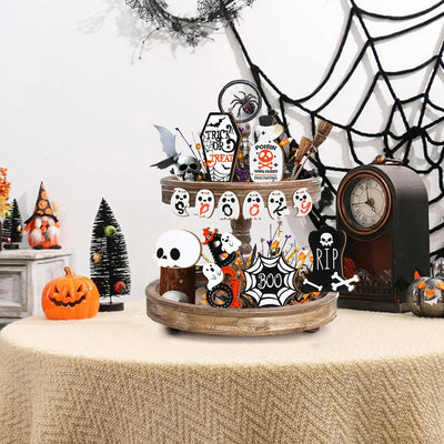 Halloween -  Wooden Tray Decorations: Spooky Skulls, Bats, Ghosts and More for Haunting Home Party Halloween Decor