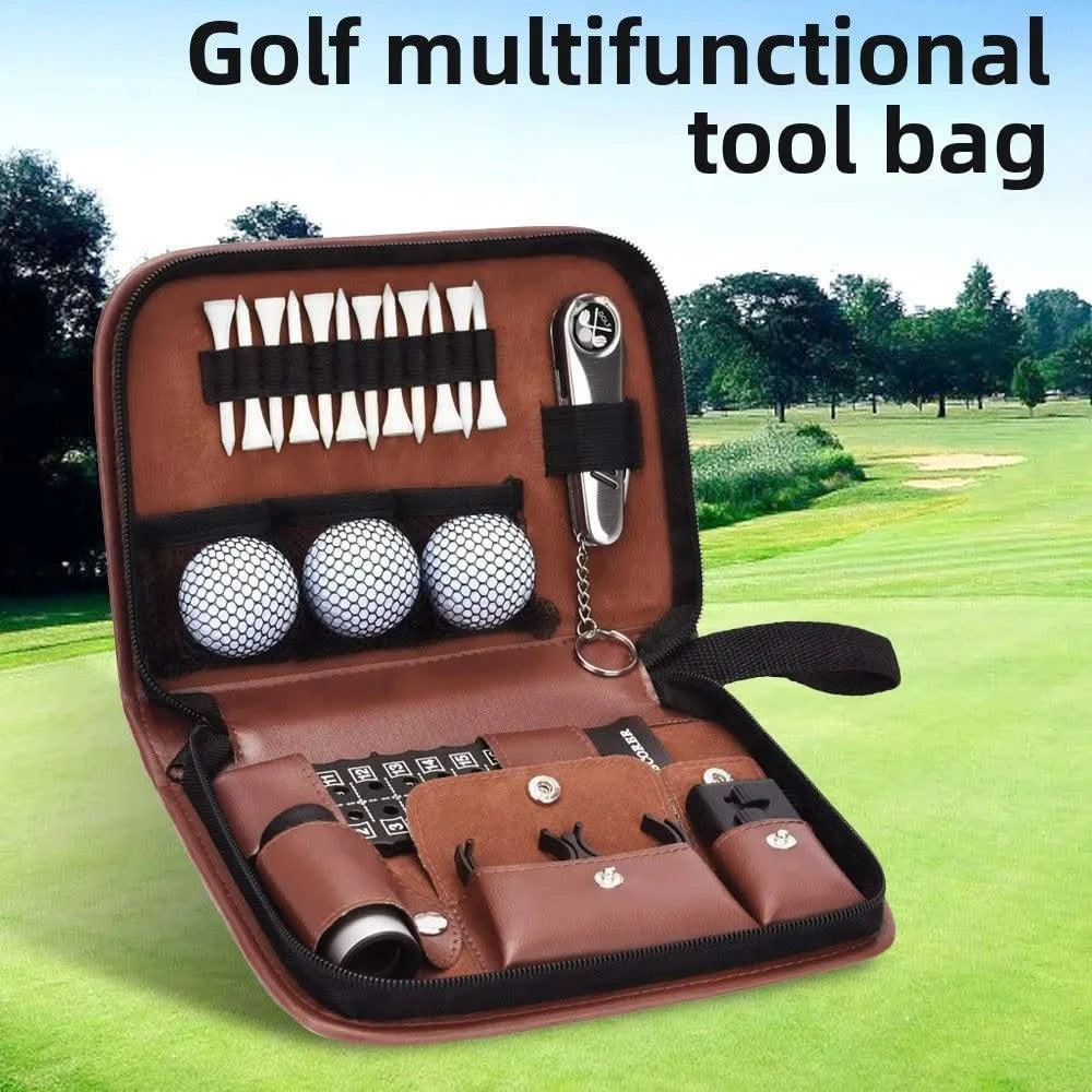 Golf tool kit, golf accessory kit, convenient to carry, multifunctional, large capacity storage leather bag