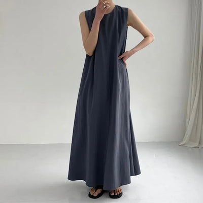 REALEFT Summer Women Maxi Dress 2024 New Solid Color Elegant Pockets Loose Waist Sleeveless Casual Summer Dresses Female
