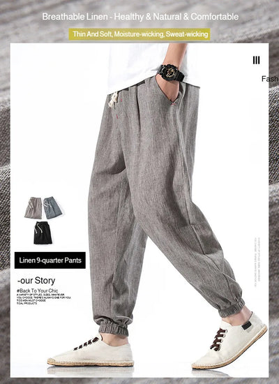 Men's Cotton and Linen Trousers Harem Pants Cuffed Fashion Trousers Linen Slim Pants Beach Pants Joggers Streetwear Loose Pants