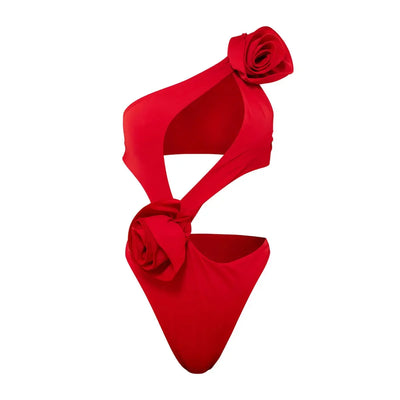 2025 Red Flower Swimsuit With Cover Up Desire Swim Suit Luxury Women Swimwear Sexy Hollow Bikini Beachwear Bodysuit Bathingsuit