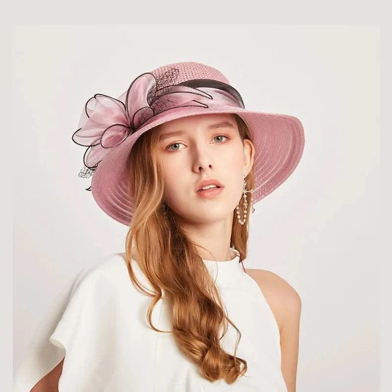 Summer Women Organza flower mesh sunshade hat