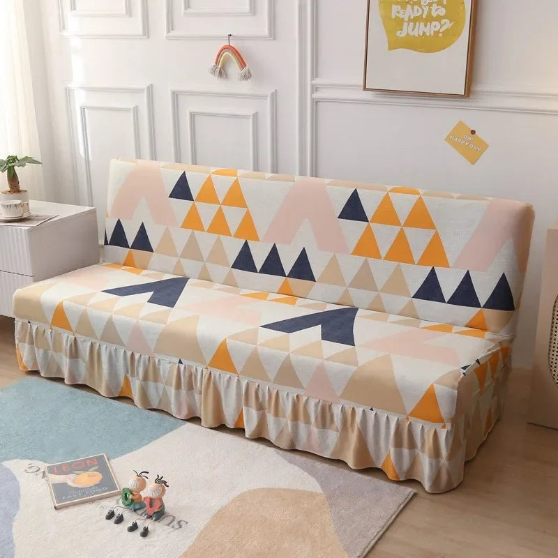 1/2/3Seater Sofa Bed Cover with Skirt Elastic Printing Seat Cover Armless Sofa Bed Cover Sofa Covers for Living Room Home Decor