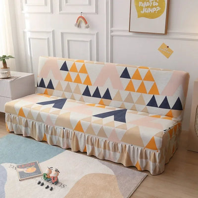 1/2/3Seater Sofa Bed Cover with Skirt Elastic Printing Seat Cover Armless Sofa Bed Cover Sofa Covers for Living Room Home Decor
