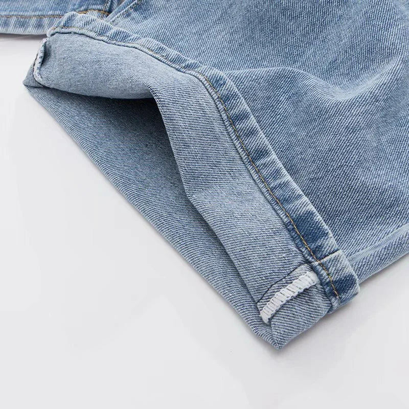 High-waist Plus-size Women Jeans Loose Small Person Straight Crotch Versatile Slimming Trousers Cotton Material
