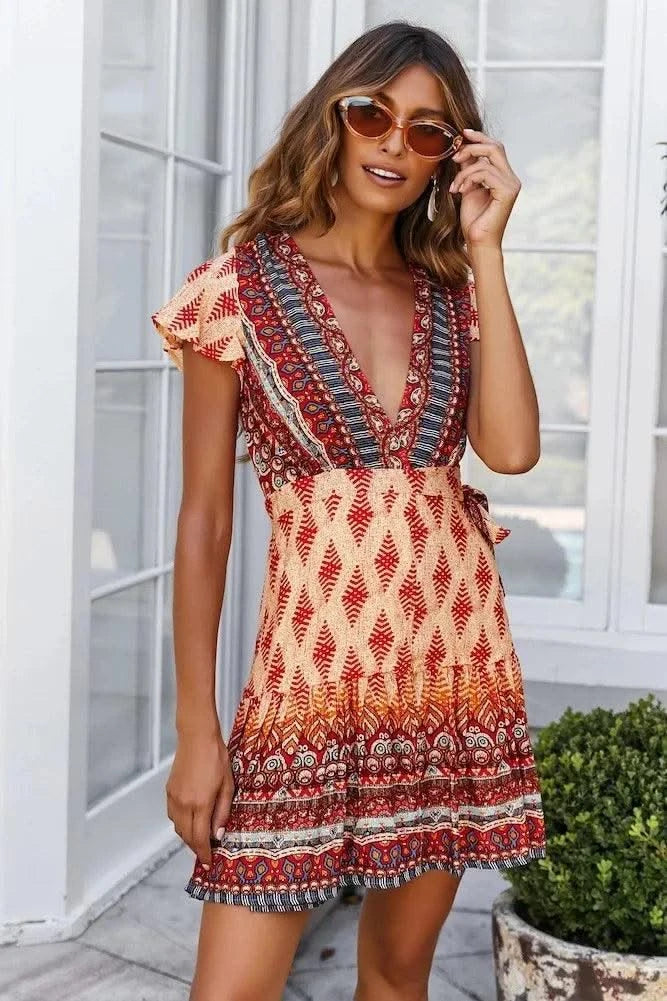 Elegant Women's Dresses Summer Bohemian Dress Vestidos Curtos Mujer Kadın Elbisesi Yazlık Kısa Elbiseler Midi Elbiseler Robe Ete