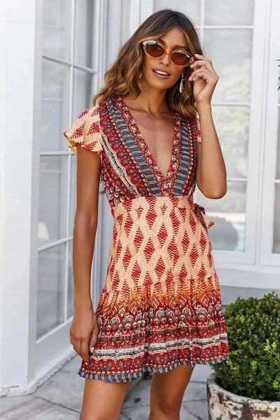 Elegant Women's Dresses Summer Bohemian Dress Vestidos Curtos Mujer Kadın Elbisesi Yazlık Kısa Elbiseler Midi Elbiseler Robe Ete