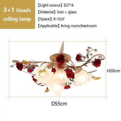 Home Decor Pastoral Retro LED Ceiling Lamp Warm Romantic Flower Chandeliers Fixtures for Living Room Bedroom Lighting Luminaire