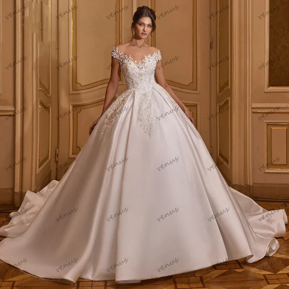 Charming Wedding Dresses Satin Bridal Gowns Lace Appliques Floor Length Robes For Women 2025 Pretty Vestidos De Novia Customized