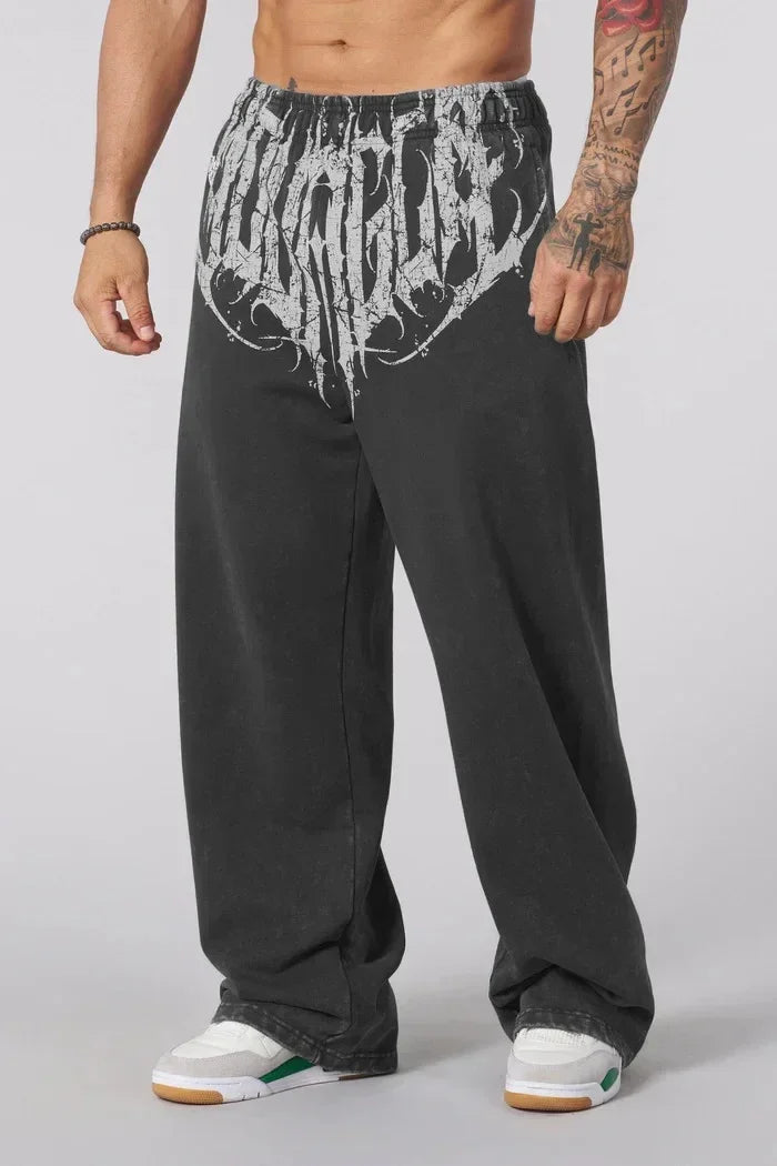 Men's straight legs wide pants fitness training casual sports outdoor running trousers fashion American style brand sports pants