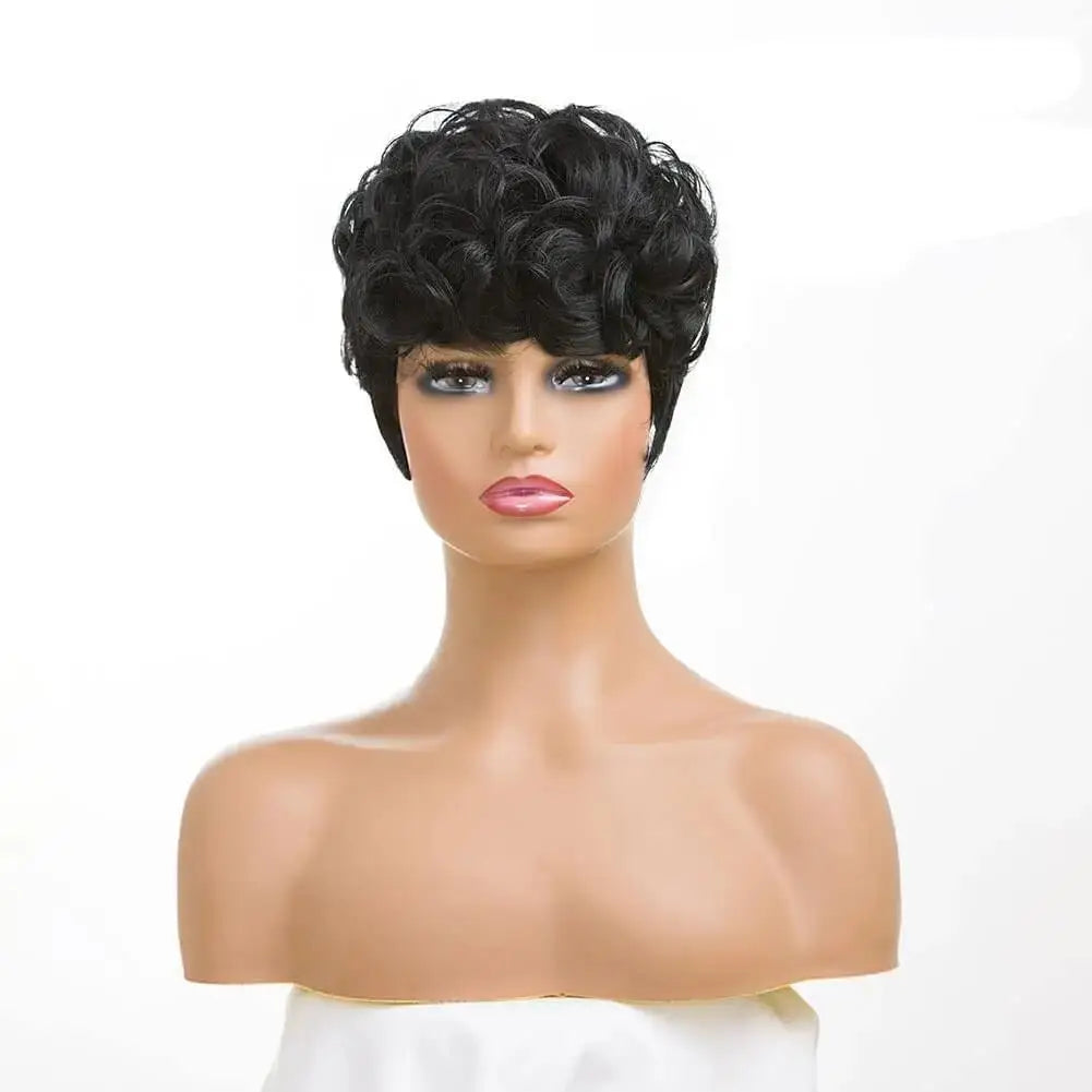 Human Hair Short Pixie Wigs for Black Women Short Black Curly Pixie Wig Short Hair Wigs for Black Women Natural Wavy Black Wig