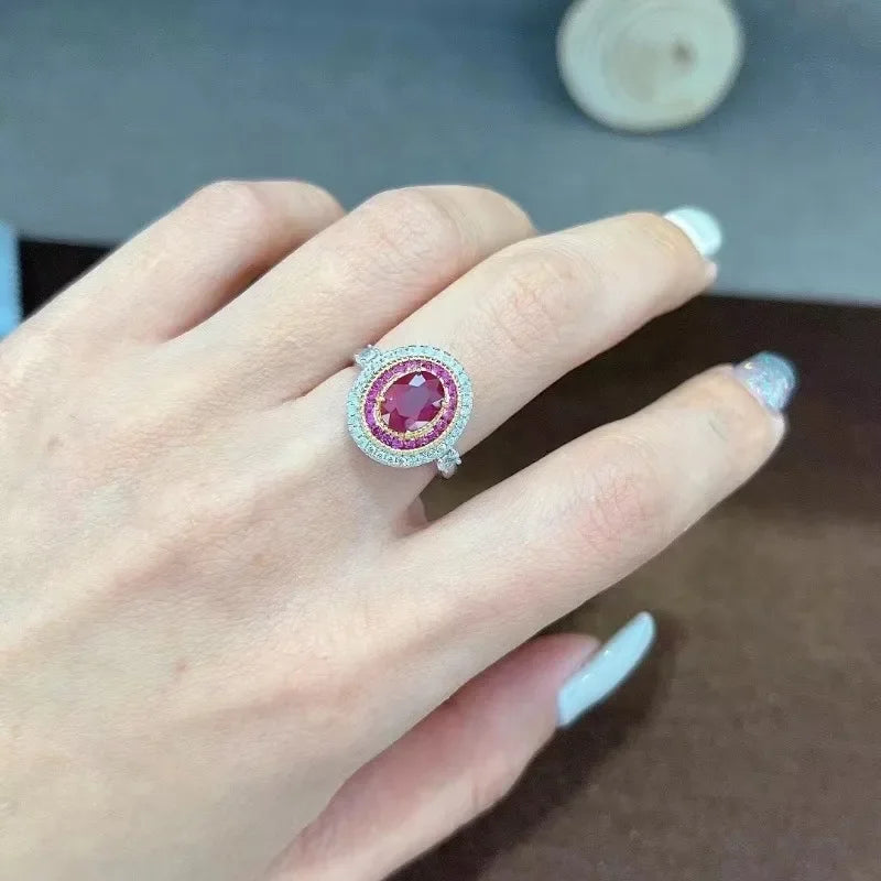 SACE GEMS Fashion 925 Sterling Silver 6*8mm Natual Ruby Luxury Rings for Women Created Wedding Engagement Party Fine Jewelry