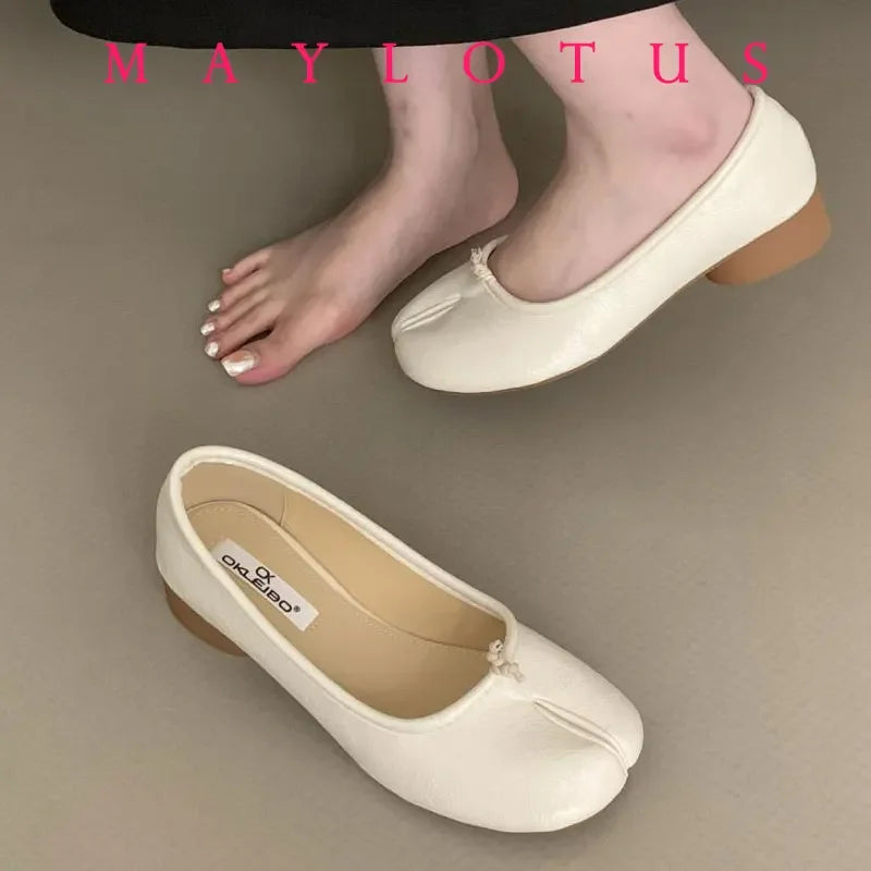 2025 Women Slip on Casual Loafers Chunky Heel Shoe Soft Moccasins Footwear New Fashion Split Toe Shoes Zapatos De Mujer