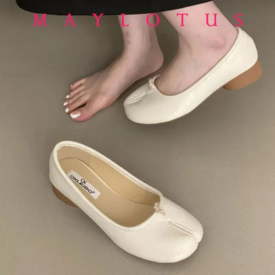 2025 Women Slip on Casual Loafers Chunky Heel Shoe Soft Moccasins Footwear New Fashion Split Toe Shoes Zapatos De Mujer