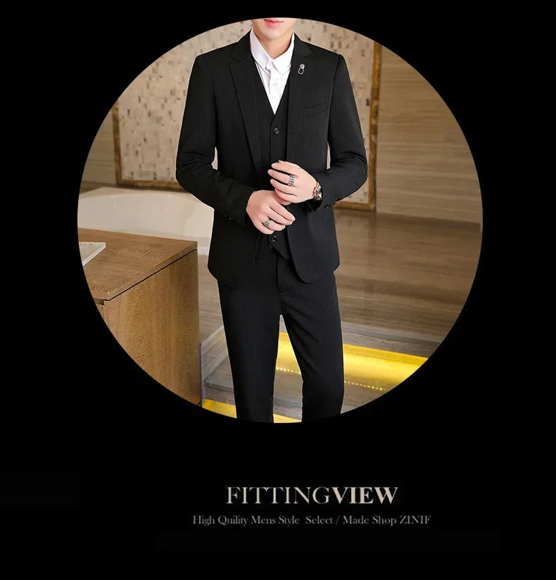 Suit (Blazer+ Vest + Trousers +) Men's Fashionable Business Solid color Gentleman's Wedding Workwear Casual Performance Suit