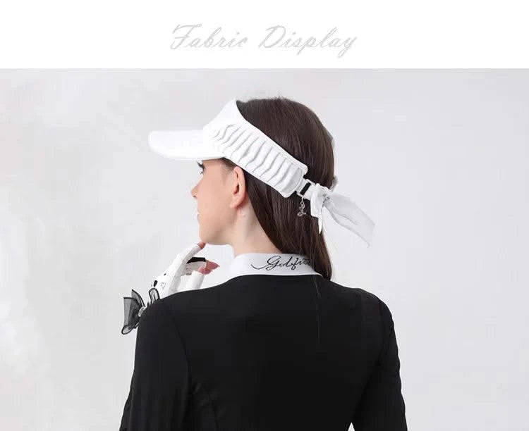 Women's Golfwear for Spring/Autumn Slim-Fit Long-Sleeve Top with Polo Collar and Bow Tie, High-End Golf Hundred-Pleat Skirt Suit