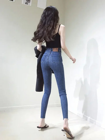 Skinny Pencil Slim Fit Women's Ripped Jeans 90s South Korea Cheap Summer Cowboy Pants for Woman Korean Fashion Xxl Torn Trousers