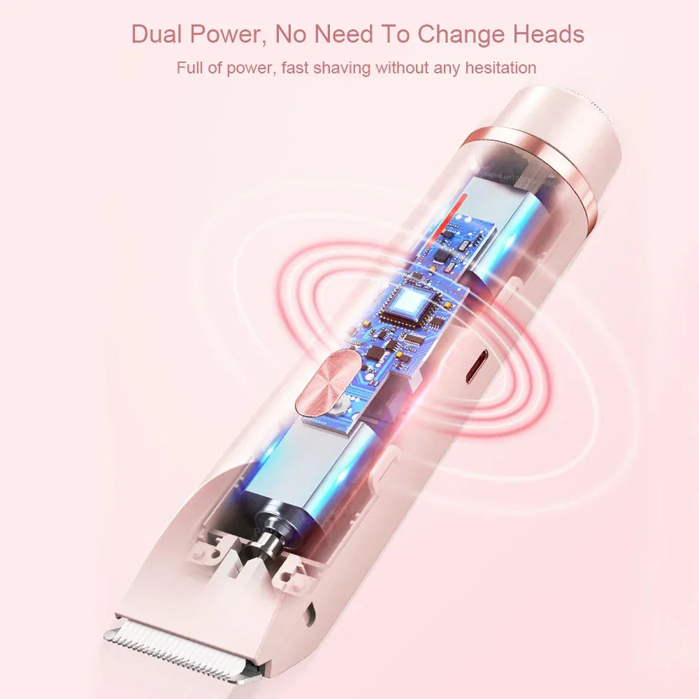 Electric Razors for Women 2in1 Bikini Trimmer Facial Mustache Shavers for Ladies Body Underarms Legs Portable Painless Epilator