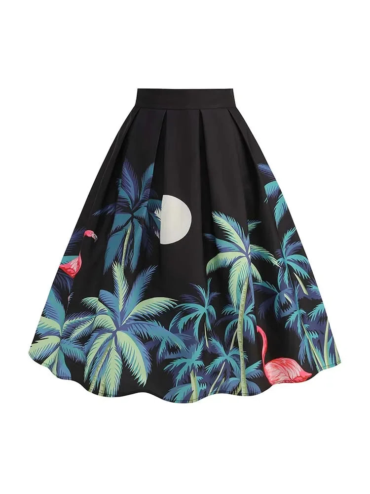 Summer Casual Women Midi Skirt Polka Dot High Waist Retro Vintage 50s Pleated Party Skirts