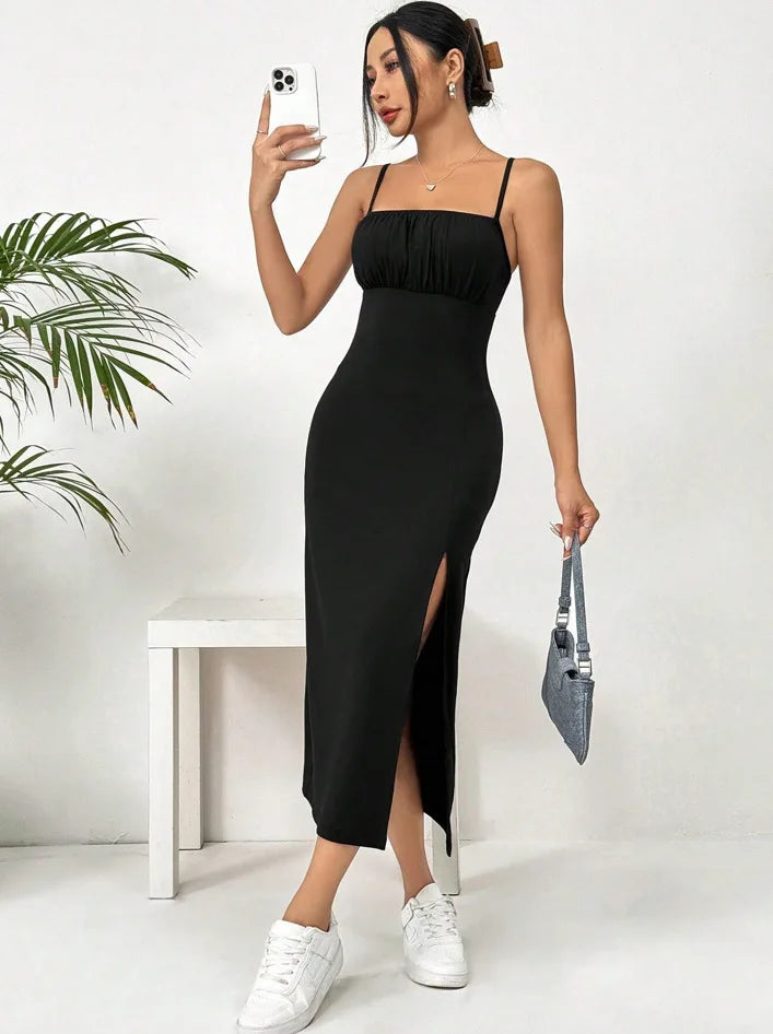 Summer slip dress women's slip bandeau tight height slit solid color leopard print hip skirt