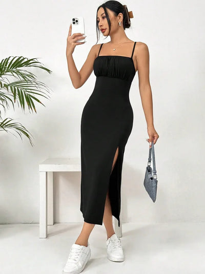 Summer slip dress women's slip bandeau tight height slit solid color leopard print hip skirt