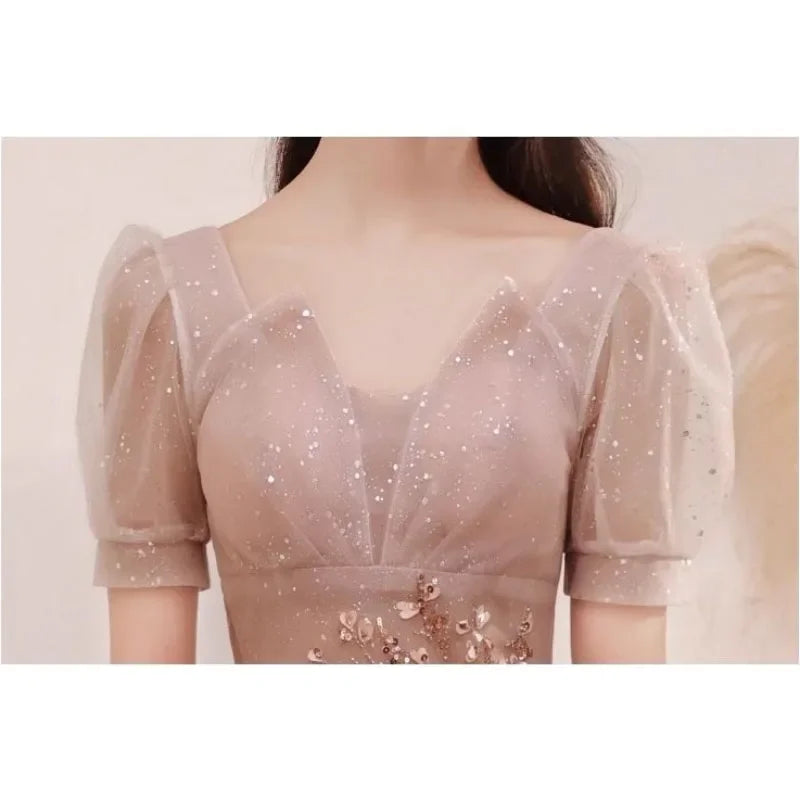 High-End Banquet Evening Dresses Women's 2025 New Spring Summer Light Luxury Slim Birthday Party Performance Dance Clothes Dress