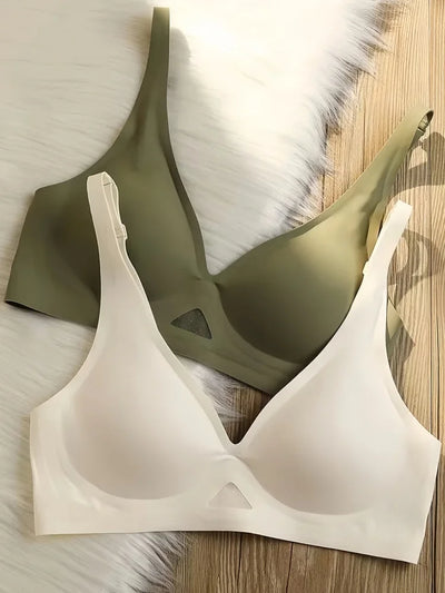 Push Up Bras For Women Non-wire Bra V-neck Glossy Underwear Female Breathable Bralette Invisible Padded Brasiere Sexy Lingerie