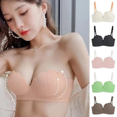 Women Wireless Bra Sculpting Cup Bra Strapless Push Up Bra with Anti-slip Strip Detachable Straps for Women No Steel Ring Solid