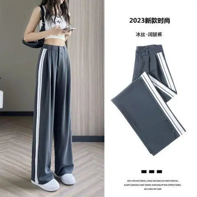 Wide-leg Pants for Women in Spring and Autumn High Waist Loose Straight Slim Striped Floor-moving Suit Pants