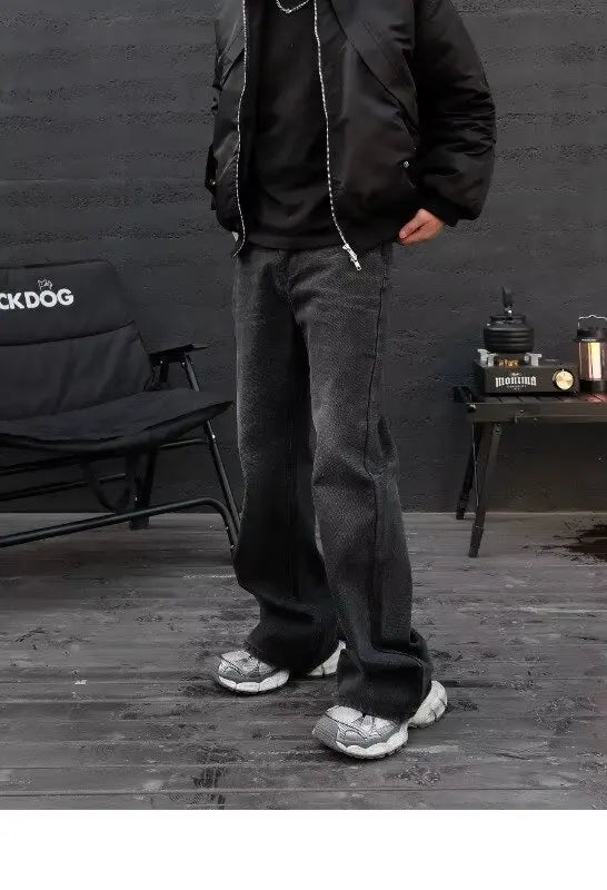 Washed Old Black and Gray Jeans Men's Trendy Brand Loose Straight-tipped Trousers Mens Jeans for Man Clothes Top Shorts Jorts