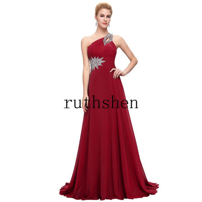Women Wedding Party Evening Dresses Beaded Chiffon Long One Shoulder Pleat Formal Prom Gowns Vestidos De Fiesta Customized