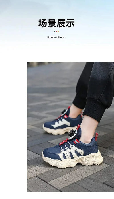 Children's Sports Shoes New Fashion Boys' Casual Sneakers Soft Soled Boys' and Girls' Rotating Buckle Anti Slip Running Shoes