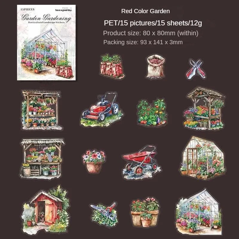 15Pcs stickers pack Garden Flower Workshop Garden Scenery Handbook Supplies Decorative Stickers Diary Scrapbook 141*93mm