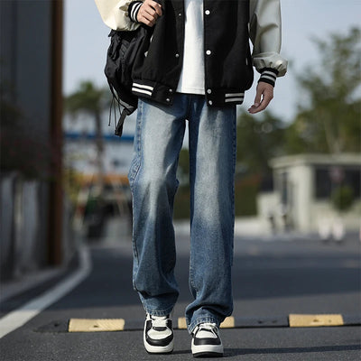 2025 New Men's Baggy Casual Jeans Male High Street Straight Leg Denim Pants American Classic Retro Autumn Casual Long Trousers