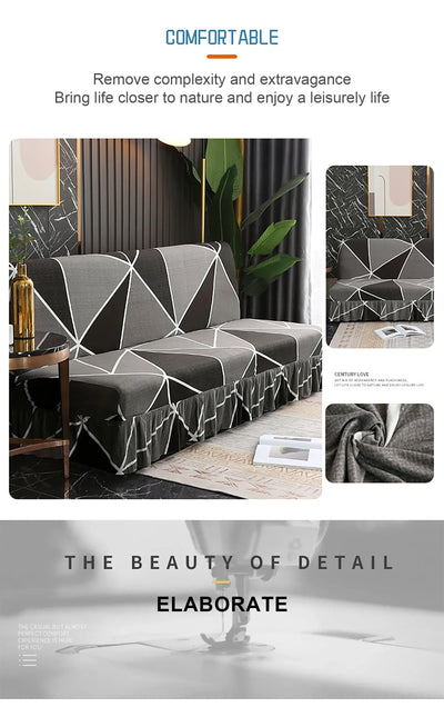1/2/3Seater Sofa Bed Cover with Skirt Elastic Printing Seat Cover Armless Sofa Bed Cover Sofa Covers for Living Room Home Decor