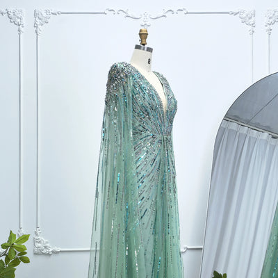 Alice CollectionPro Sage Green Luxurious Women's Evening Dresses 2025 with Cape Sleeves Champagne Long Wedding Dress Customized