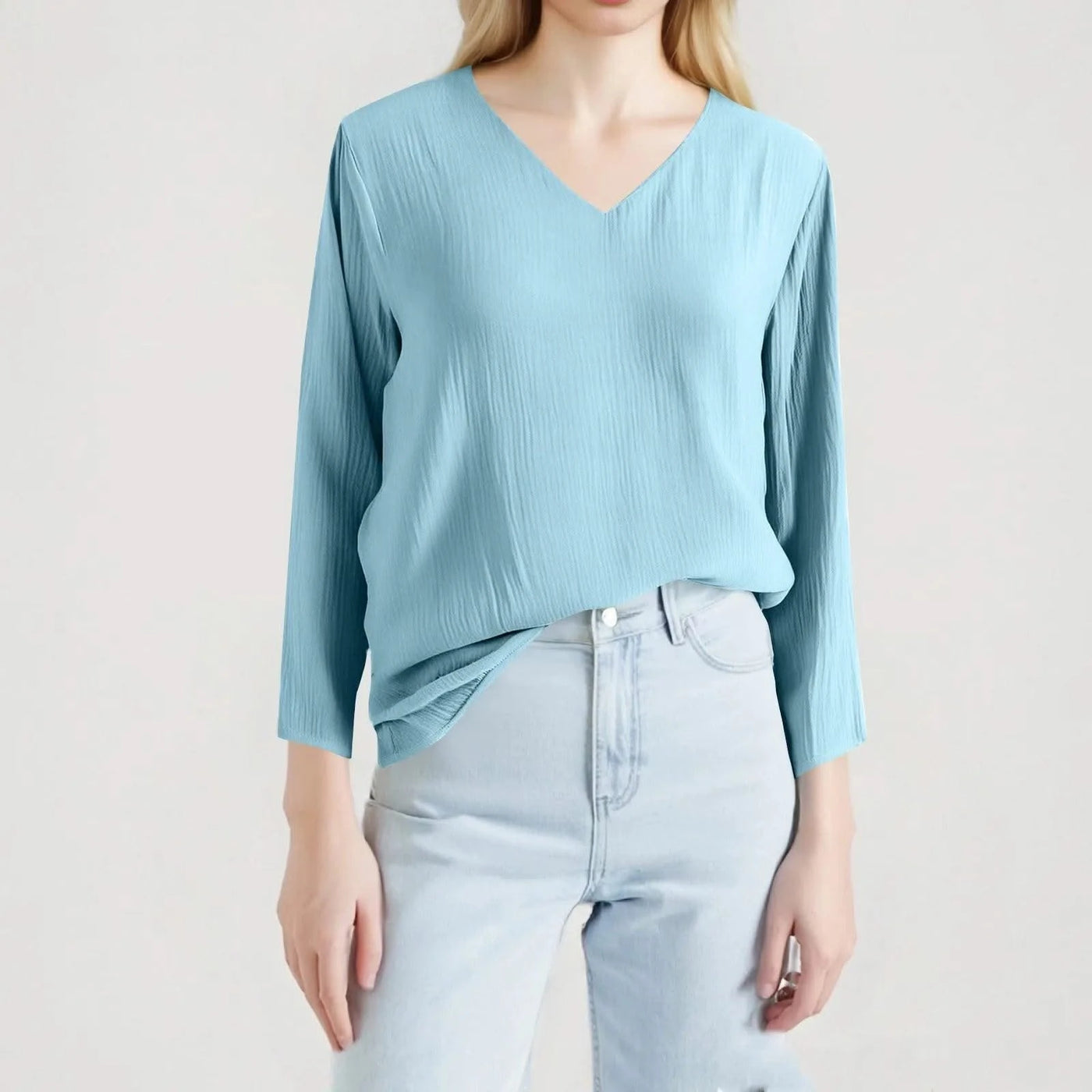 Women Cotton And Linen Top Spring Summer Fashion Casual V-Neck Long Sleeve Loose Pullover Tops Thin Lightweight Comfy Blouse Top