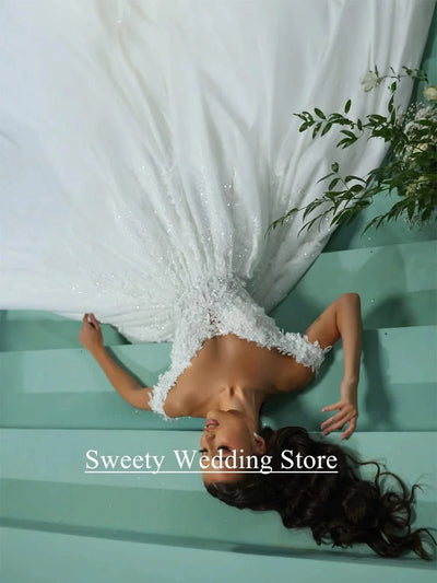Ball Gown Wedding Dress for Bride Off The Shoulder V Neck Sparkling Beading