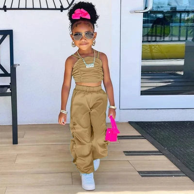 1-8years Baby Kids Summer Clothing For Girls Sleeveless Crop Tops+Cargo Pants 2pcs/sets Children's Fashion Clothes Outfits Girl