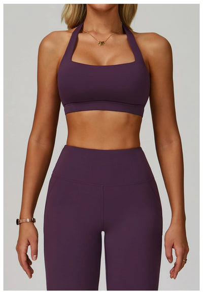 Breathable Sports Bra Anti-Sweat Fitness Top Women Hanging Neck Yoga Bra Shockproof Crop Tops Push Up Sport Bra Gym Workout Vest